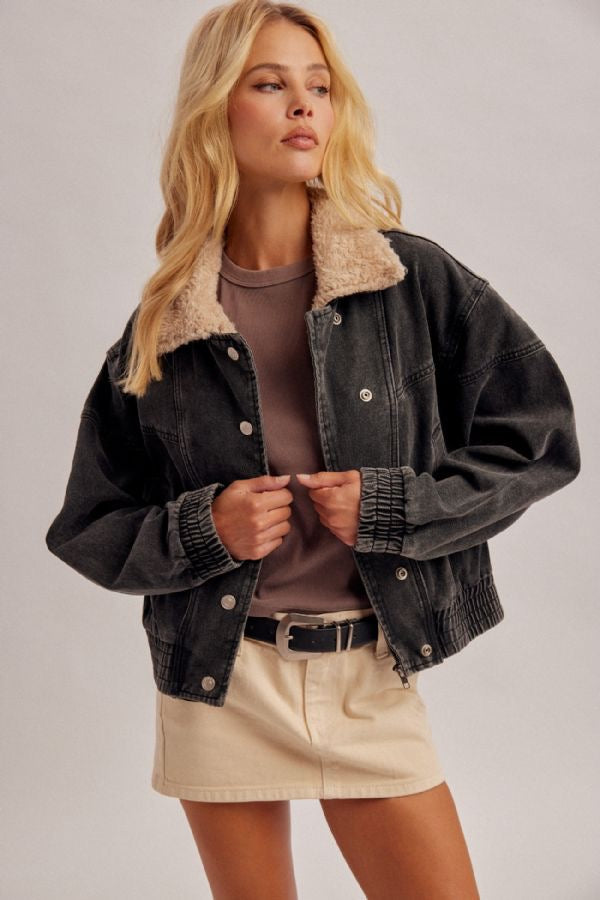 HT Fur Collared Denim Jacket