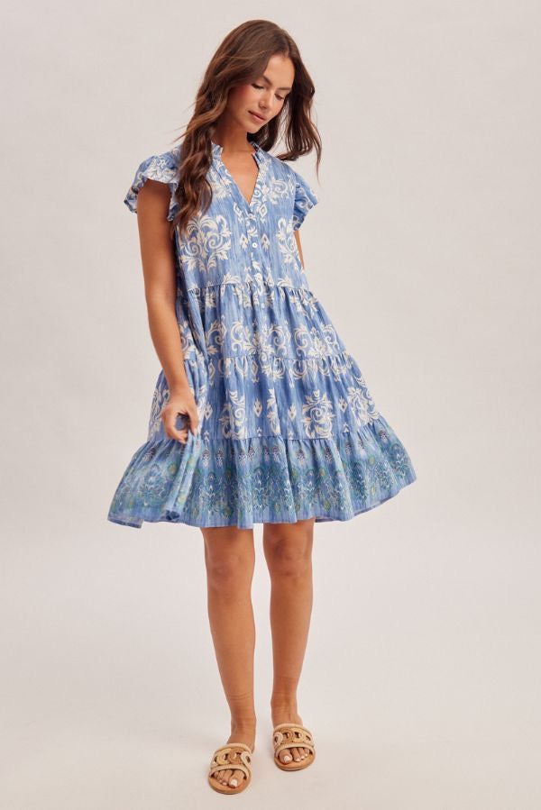 HT Vintage Print Tiered Dress