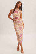 HT Floral Mesh Ruched Top/Skirt Set