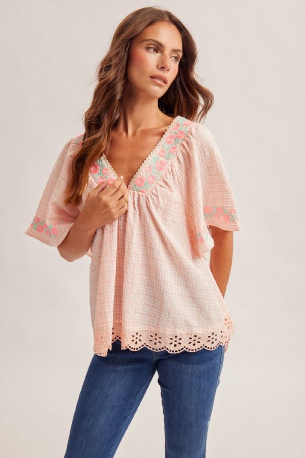 HT Embro Gingham Top